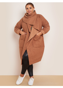 Plus Size Cowl Neck Woolen Lagenlook Coat 