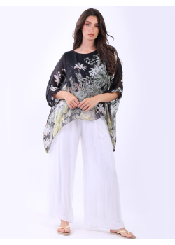 Italian Double Layer Batwing Floral Silk Top