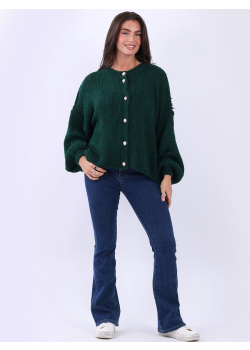 Italian Drop Shoulder Front Button Knitted Wooly Crop Cardigan