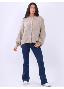 Italian Drop Shoulder Front Button Knitted Wooly Crop Cardigan