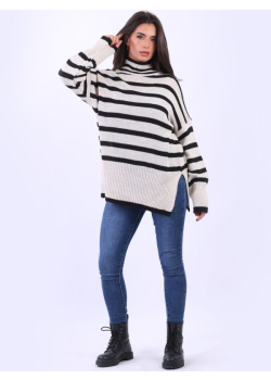 Italian Drop Shoulders Lagenlook Stripy Woolen Jumper