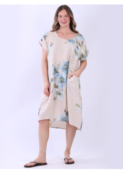 Italian Floral Linen Lagenlook Midi Dress