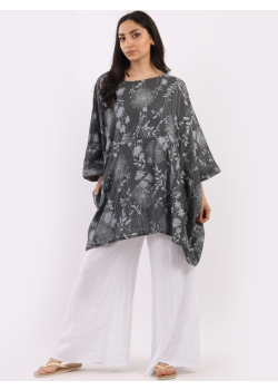 Italian Floral Print Batwing Plus Size Cotton Tunic Top