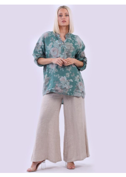 Italian Floral Print Button Down Linen Lagenlook Top