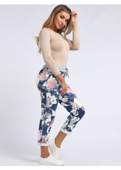 Italian Floral Print Cotton Ladies Denim Slouch Joggers