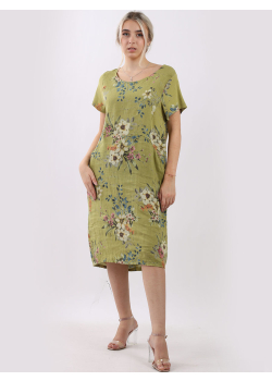 Italian Floral Print Lagenlook Linen Dress