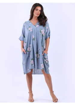 Plus Size Floral Print  Cotton Lagenlook Midi Dress