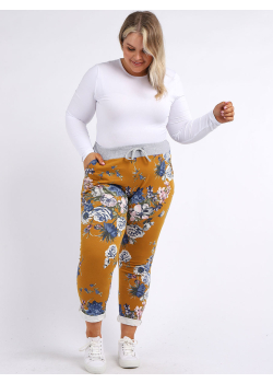Plus Size Floral Print Side Pockets Ladies Cotton Trouser