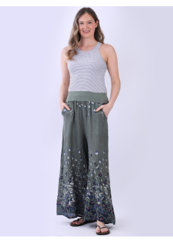 Italian Floral Wide Leg Linen Palazzo