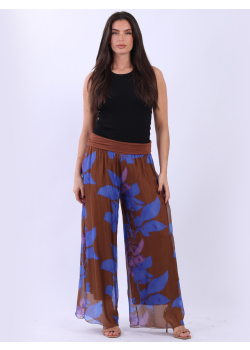 Italian Floral Wide Leg Silk Palazzo