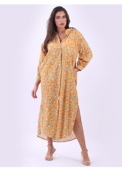 Italian Front Buttons Ladies Lagenlook Floral Cotton Maxi Dress