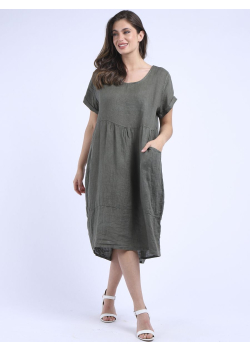 Plus Size Front Pockets Quirky Style Linen Lagenlook Dress