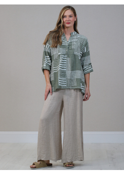 Italian Graphic Stripes Baggy Linen Top