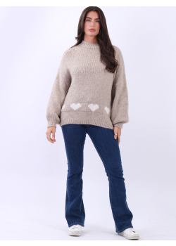 Italian Hearts Knitted Plain Drop Shoulders Wooly Jumper