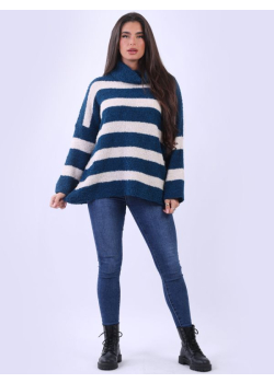 Italian Knitted Cowl Neck Lagenlook Stripy Woolen Top