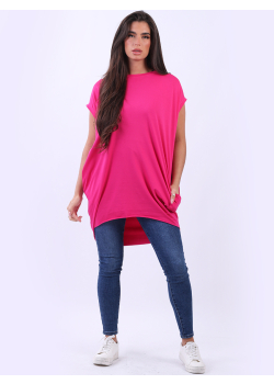 Italian Ladies Dipped Hem Lagenlook Solid Cotton Dress