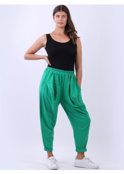 Italian Ladies Loose Comfy Plain Cotton Trouser