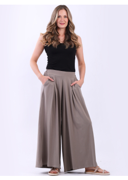 Made In Italy Wide Leg Pleated Cotton Palazzo Pant