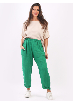 Italian Ladies Plain Linen Loose Fit Slouchy Trouser