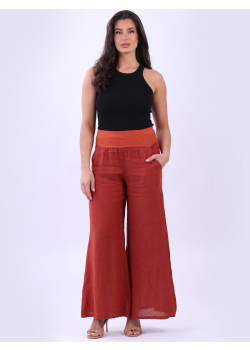 Italian Ladies Plain Linen Wide Leg Palazzo Trouser