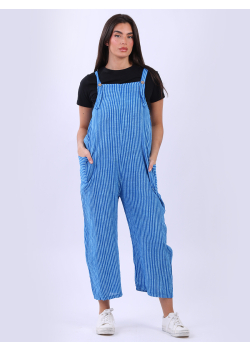 Italian Lavish Stripy Print Side Pockets Cotton Pabo Jumpsuit 
