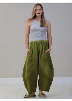 Italian Mesh Net Patches Plain Linen Slouchy Trouser