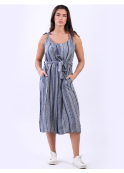 Italian Multi Striped Tie Waist Cotton Playsuit
