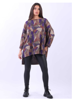 Italian Multicolor Geometric Print Lagenlook Lurex Top