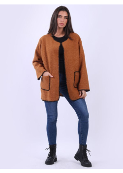 Plus Size Contrast Edges Teddy Woolen Blazer Jacket