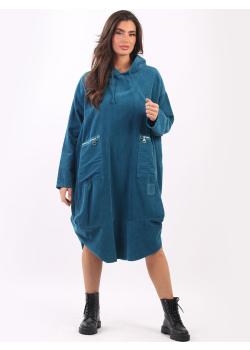 Plus Size Cotton Corduroy Lagenlook Quirky Hooded Dress