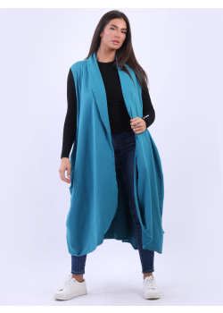 Plus Size Cotton Sleeveless Ruched Long Jacket