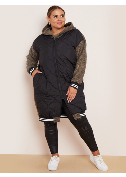 Plus Size Parachute Puffer Zip Up Ribbed Hoodie Jacket