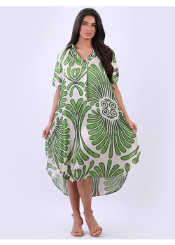 Plus Size Palm Tropical Print Lagenlook Summer Dress
