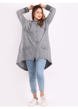Italian Plain Cotton Front Buttoned Leopard Print Trim Hoodie Jacket