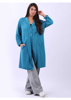Plus Size Plain Cotton Front Button Lagenlook Blazer Jacket