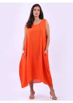 Plus Size Plain Cotton Raw Edges Lagenlook Sleeveless Slouchy Dress