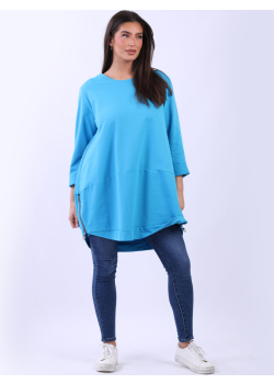 Plus Size Plain Cotton Zipped Hem Lagenlook Top