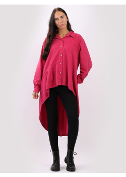 Italian Plain High Low Cotton Lagenlook Corduroy Shirt Dress