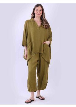 Italian Plain Linen Collared Baggy Top
