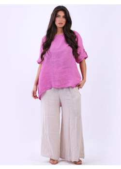 Italian Plain Linen Lagenlook High Low Top