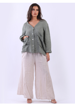 Italian Plain Linen Lagenlook Ladies Button Down Jacket