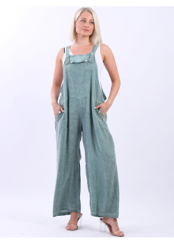 Italian Plain Linen Lagenlook Wide Leg Pabo Jumpsuit