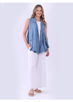 Italian Plain Linen Open Front Sleeveless Jacket