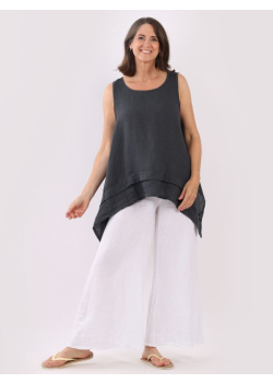 Italian Plain Linen Sleeveless Summer Tunic Tank Top