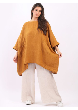 Plus Size Plain Lagenlook Linen Top