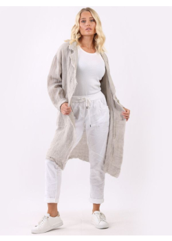 Italian Plain Raw Edges Open Front Linen Lagenlook Jacket