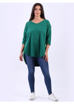 Plus Size Plain V-Neck High Low Style Baggy Lagenlook Top
