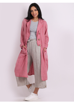 Plus Size Plain Vintage Wash Front Buttons Linen Lagenlook Jacket