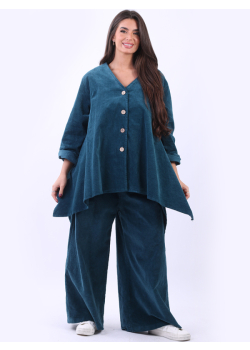 Plus Size Button Down Lagenlook Cotton Corduroy Tunic Top