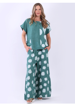 Italian Polka Dot Print Front Pocket Linen Lagenlook Crop Top